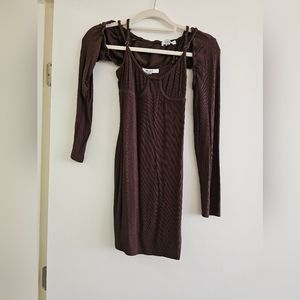 Berlook/rihoas brown spaghetti strap dress with shrug (Asia Medium,US size 6)